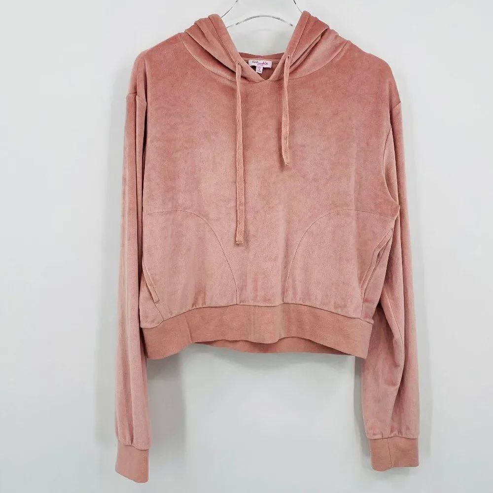 Splendid Size Large Dusty Pink Long Sleeve Velvet Cropped Hoodie